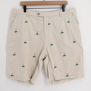 J. McLaughlin Shorts Men's Size 38 Beige Golf Embroidered Flat Front Chino